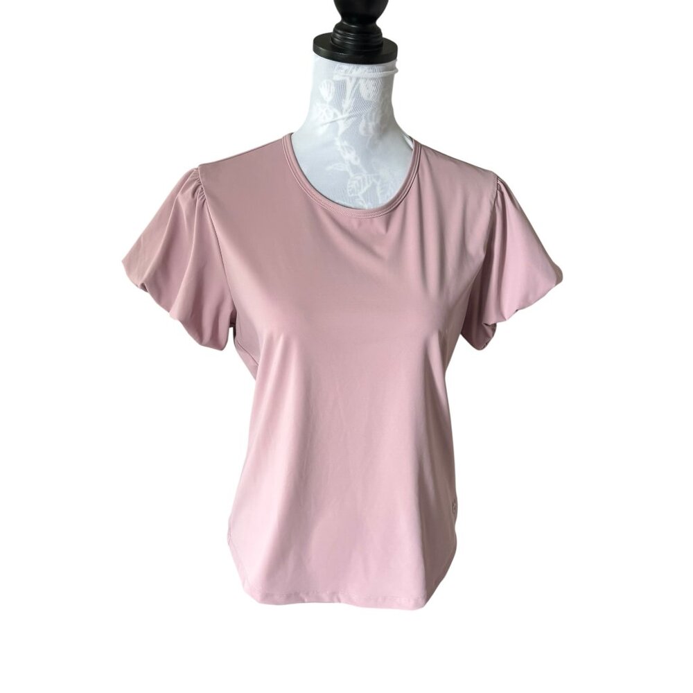 Greyson Haelyn Top Womens Golf Athletic Trendy Pink Puff Sleeve Small